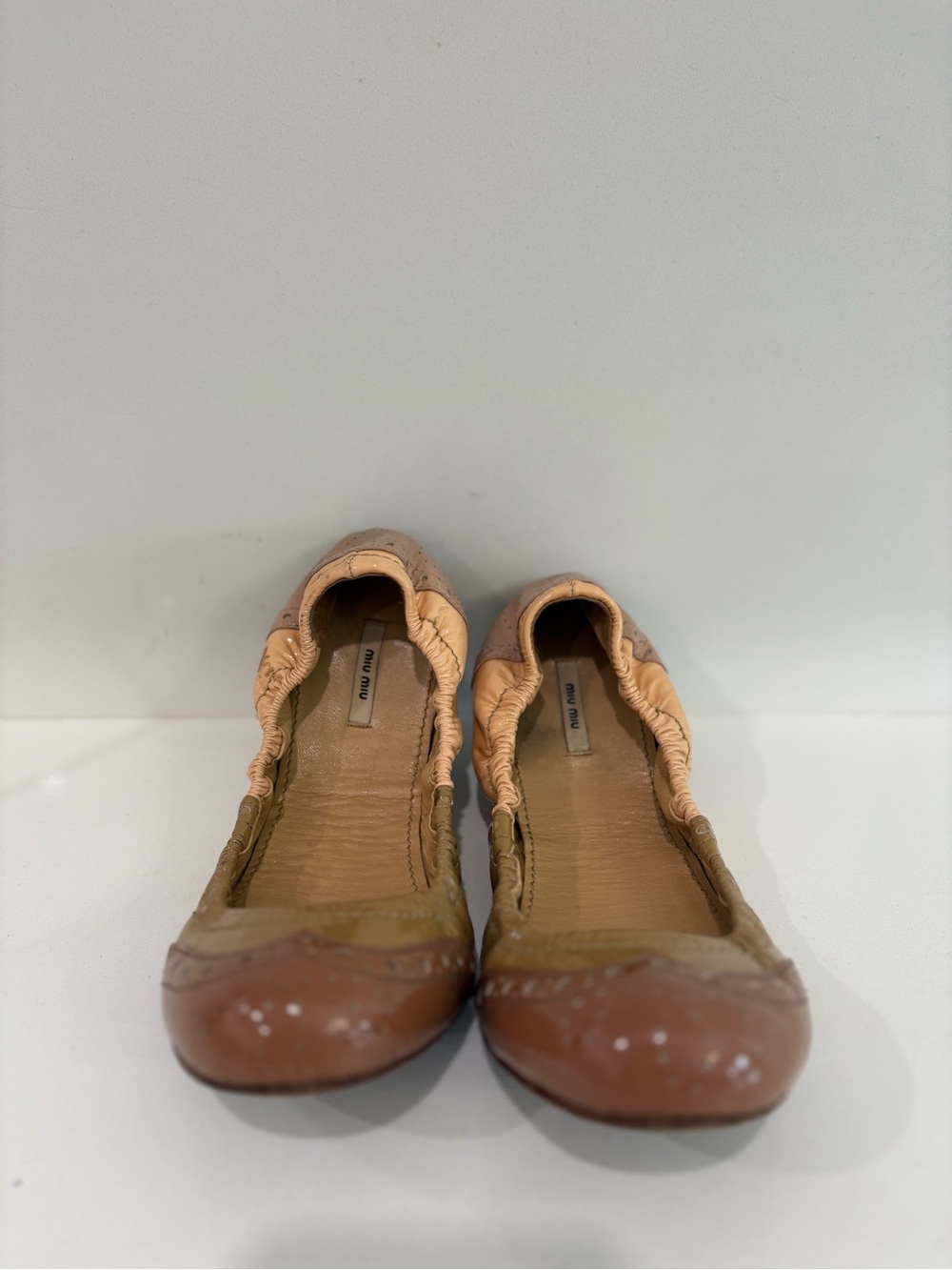 Miu Miu Vintage Scrunch Brogue Laser-Cut Ballet Flats | Size 36